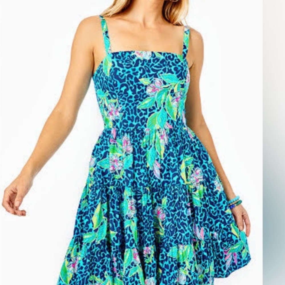 🦄Lilly Pulitzer Sz 12 Allison Dress Formentera Cheetah Turquoise Hot on the Spot